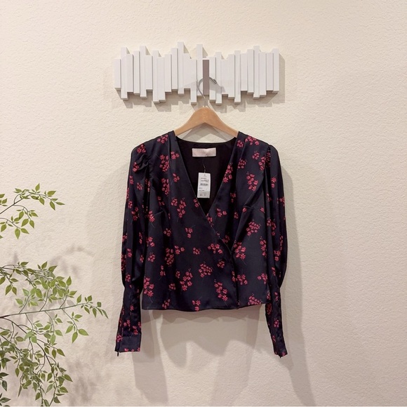 Keepsake Infinity Long Sleeve Wrap Blouse Top Black Ditsy Size S NWT - Picture 1 of 7